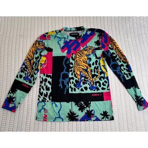 Reason Mens Graphic Long Sleeve Shirt Tiger Palm Print Medium Cotton Multicolor